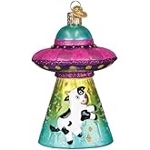 Old World Christmas Cow Abduction Glass Blown Ornament for Christmas Tree, Handcrafted Holiday Decoration, Space Collection
