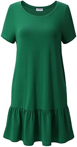 Pluse Size,Bulotus Women's Short Sleeve Round Neck Long Tunic Tops with Pockets (Green, XXL)