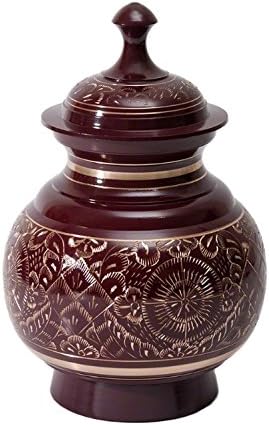 Burgundy Brass Engraved Series (Medium) Memorial Pet Urn for Dogs, Cats and other pets Ashes