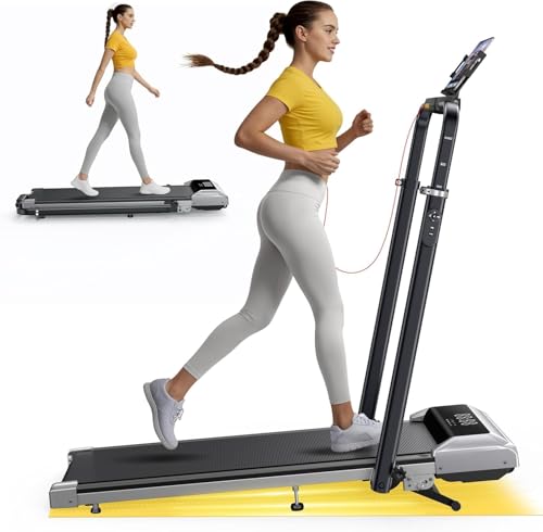 Laufband für Zuhause mit 12% Steigung, 12km/h, 6 in 1 Walking Pad, Klappbar Laufband mit 1150MM Einziehbares Steigrohr, 95°/105° Drehbarer Steigrohr,