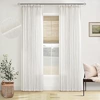 Pinch Pleated Linen Curtains 96 Inches Long for Living Room 2 Panel Set Cream Ivory Light Filtering Pinch Pleat Hooks Rings Back Tab Neutral Boho Farmhouse 96 Inch Curtain Drapes for Bedroom Window