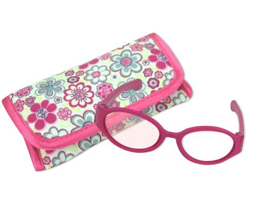 18 Inch Doll Pink Sunglasses & Case, 2 Pc. Set, Perfect for 18 Inch American Girl Dolls Clothes & More! by Sophia's, Hot Pink Doll Glasses & Floral Print Eyeglass Case