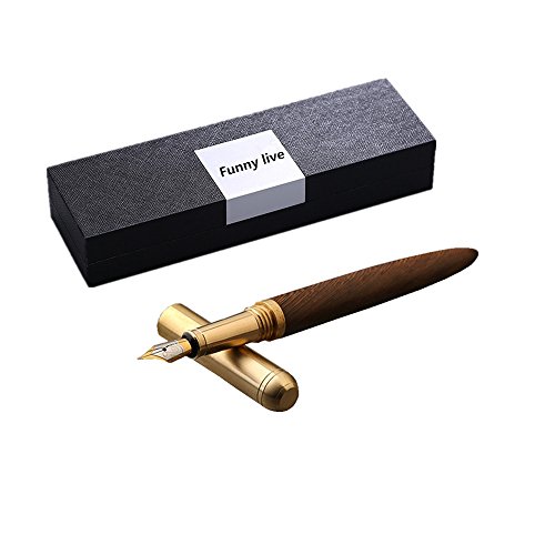 Funnylive Brass and Rosewood Business Pen Medium Nib Luxury Wood Fountain Pen Ink Pen 0.7mm Caneta Stationery with a Gift Box - Thumbnail 5