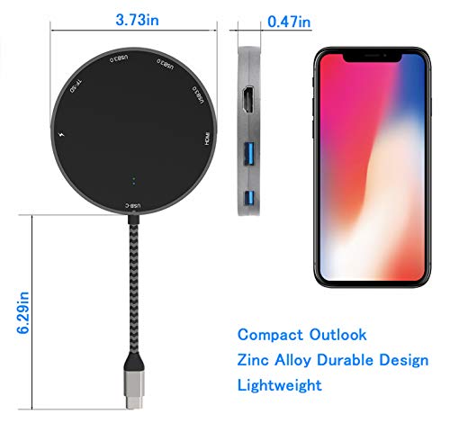 USB C Hub Adapter, Type C Hub with Wireless Phone Charger,8-In-1 USB C Hub with 4K HDMI,USB C Charging Ports,3 USB 3.0,SD/TF Card Reader for MacBook/MacBook Pro/Google/Samsung/iPhone X/XS.Patented