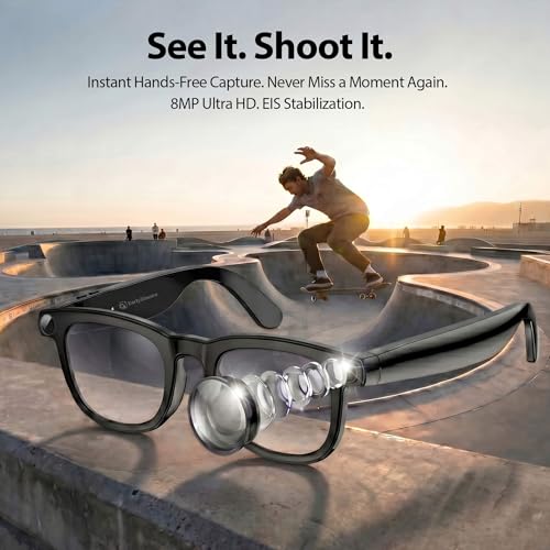 2026 Smart AI Glasses, 8MP 4K POV Camera, AI Assistant, HD Video, Voice Recorder, Meeting Transcriber, Translation, Open-Ear Bluetooth, Photochromic + Extra Blue Light Lenses for Travel & Vlogging