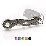 Smart Compact Key Organizer Keychain - VER 2.0 Stainless Steel Screws, Carbon Fiber Key Holder Keyring up to 20 Keys with Carabiner, Cash Stash SIM and Bottle Opener, Black Folding Keychain Multitool