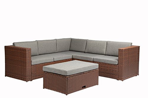 Magari Furniture Mag35 Br Complete Patio Garden 4 Piece Deep Seating Group Set With Cushion Brown - 