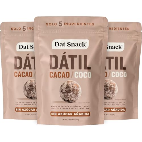 Dat Snack Bolas de Energía de Dátil con Cacao, Coco y Almendra, Snack Saludable Sin Azúcar Añadida, Solo 5 ingredientes con Proteína Vegetal y Fibra (3 Pack, 360g total)