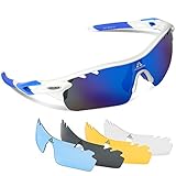 HODGSON Sports Polarized Sunglasses for Men or Women, UV400 Protection Sports Glasses with 5 Interchangeable Lenses for Baseball Running, Driving, Cycling, Golf and Other Outdoor Activities-White/Blue