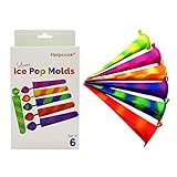 Helpcook Silicone Ice Pop Molds, Multicolored Popsicle Molds with Attached Lids,Set of 6