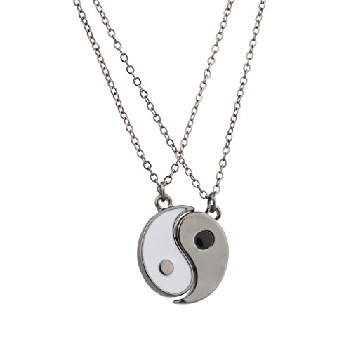 Lux Accessories Gunmetal & White Yin Yang Peace One With All BFF Best Friends Necklaces