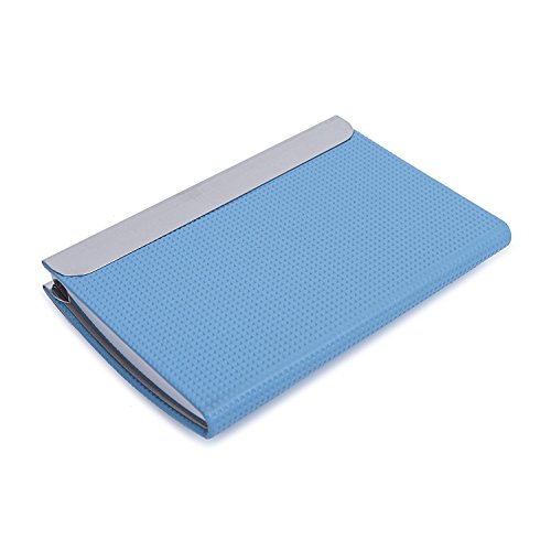PU Leather And Metal Business Card Holder Name Card Credit ID Case with Magnetic Shut Blue Arc - Thumbnail 5