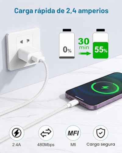 Cabo de Carregamento Rápido para iPhone 3M 2Pack, Cabo USB Lightning [Certificado MFi] Cabo de nylon Carregador Cabo USB Lightning para iPhone Capa USB para iPhone 14/13/12/11/X/X/XS/XR/8/7/6/5/SE, iPad, AirPods