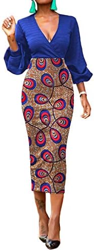 Women African Dress Casual V Neck Ruched Party Pencil Dress Cocktail Bodycon Dresses