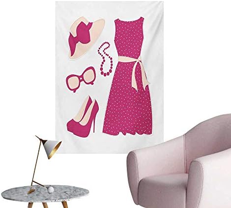 zhaoxuefa Fashion Art Stickers Pastel Colored Dress Hat with a Ribbon High Heels and Necklace Woman ClothingPale Peach Pink W24 xL32 Funny Poster