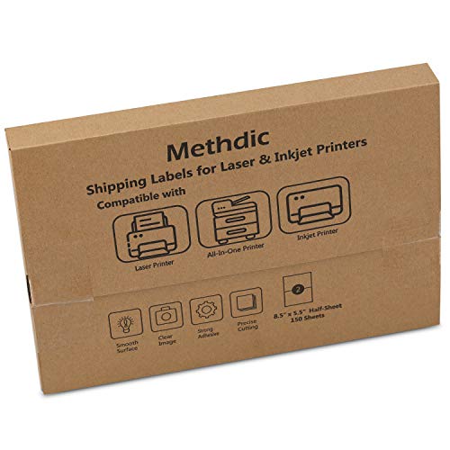 Methdic Half Sheet Shipping Labels 8 1/2 x 5 1/2 Self Adhesive for Laser & Inkjet Printers (8.5 x 5.5in - 150Sheets)