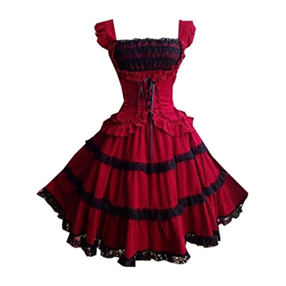 Partiss-Womens-Vintage-Gothic-Slim-Fit-Lolita-Dress-L-Red