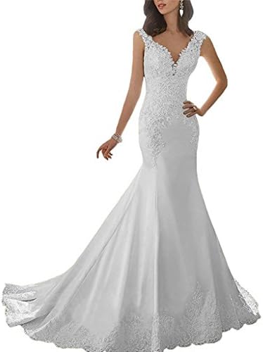 NANIYA Lace Appliques Mermaid Wedding Dress V Neck Hollow Back Bride Formal Gown