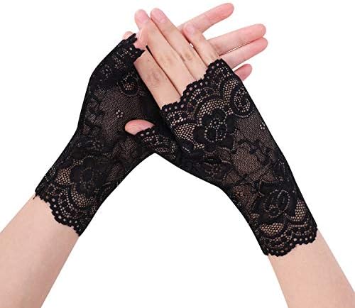 Uvカット手袋 レディース手袋 レース 指なし グローブ 日焼け防止 通気 蒸れない スマホ手袋 ショート 指切り てぶくろ おしゃれ 紫外線対策 ドライブグローブ アウトドア ウエディンググ 結婚式 黒 白 2組セット