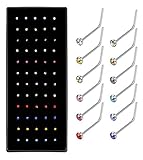 FUNRUN JEWELRY 60pcs 22G Stainless Steel Piercing Jewelry Nose Studs Rings Pins Mix Color Box Set L Shape