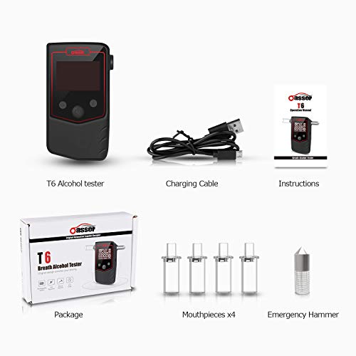Oasser Breathalyzer Alcohol Tester Rechargeable Li-ion Digital LCD Breath Tester Semi-Conductor Sensor with 4 Mouthpieces T6