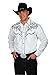 Men's Cotton Blend Retro Leaf Embroidery Western Shirt-White-XL