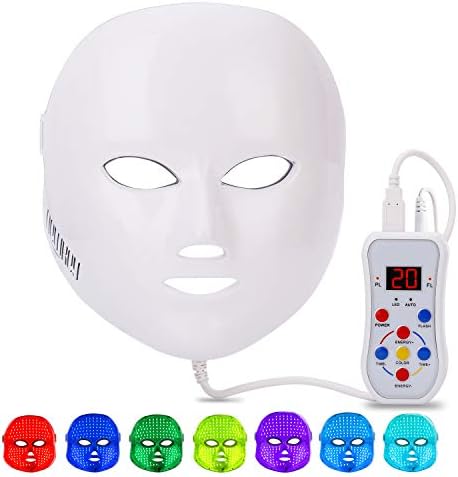Led Face Mask, NEWKEY Led Light Therapy 7 Color Facial Skin Care Mask - with Clinically Proven Blue & Red Light Treatment Acne Photon Mask - Korea PDT Technology for Acne Reduction/Skin Rejuvenation