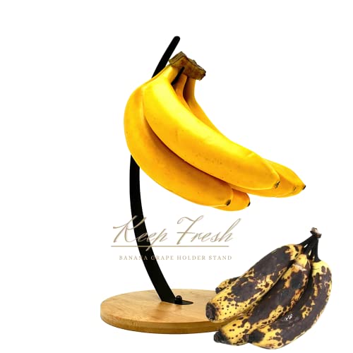 Banana Hanger for Kitchen Countertop, Black Banana Holder Stand, Bamboo