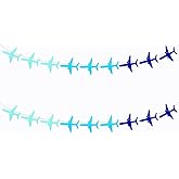 SaktopDeco 2 Pack Blue Airplane Garland Felt Hanging Plane Banner Airplane Aviation Themed Party Decorations Supplies