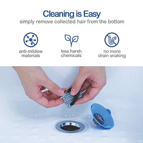 TubKeeper 3-in-1 Hair Catcher Drain Stopper Hot Safety Drain Cover for Bathtub, Blue