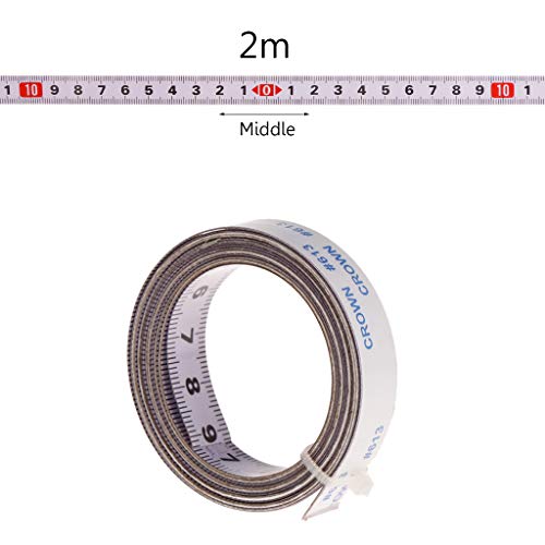 Hacloser Miter Track Tape Measure Self Adhesive Metric Steel Ruler Miter Saw Scale for T-Track Router Table Saw Band Track Stop Saw Woodworking Tool 1/2/3/5M (Middle to Both Sides, 2M)
