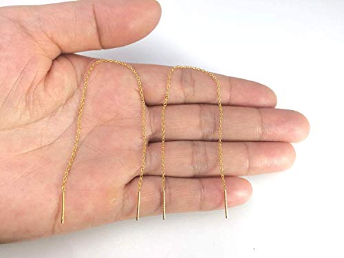 A Pair 925 Sterling Silver Tassel Threader Drop Earrings Long Chain Ear Line (Gold)