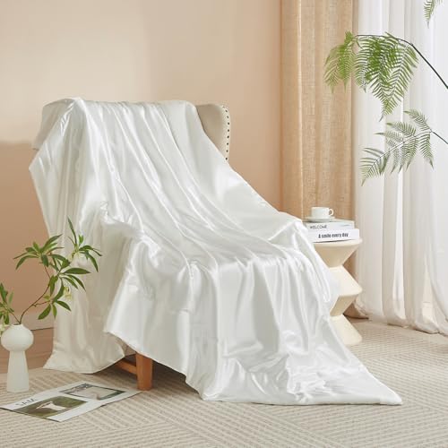 4162 1HncBL Luofanfei Kuscheldecke Wohndecke 150X200 Weiß Satin Glänzend Decke Kühlend Satindecke Bettüberwurf Glanzsatin Couchdecke Tagesdecke Sofadecke Blanket Für Sofa Überwurf Bett Schlafzimmer Büro