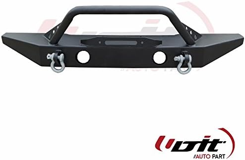 UDIT Black Textured Rock Crawler Front Bumper With 2x D-Ring & Winch Plate Fog light Housing for 07-18 Jeep Wrangler JK