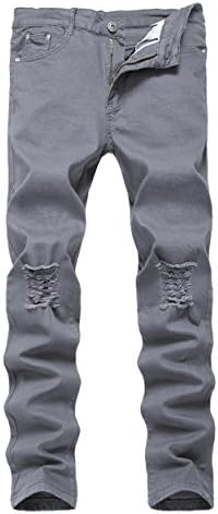 Men's Dark Grey Skinny Ripped Slim Fit Stretch Designed Destroyed Denim Jeans