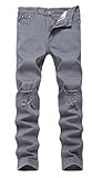 Men's Dark Grey Skinny Ripped Slim Fit Stretch Designed Destroyed Denim Jeans