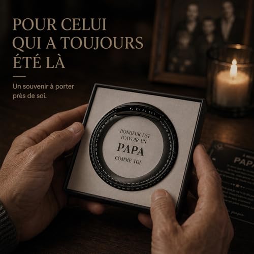 Lueaurra Bracelet pour Papa, Cadeau Fete des Peres, Idee Cadeau Noel Anniversaire pour Papa, Bracelet Homme avec Coffret et Carte
