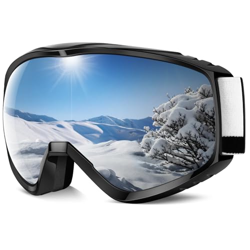 Findway Skibrille Erwachsene für Herren Damen, Snowboardbrille für Brillenträger, OTG UV-Schutz Kompatibler Helm Anti Fog Skibrillen, Grau Sphärisch Verspiegelt