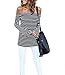 Womens Sexy Off The Shoulder Tops Long Sleeve Shirts Striped Juniors Casual Tops BlackStriped XL