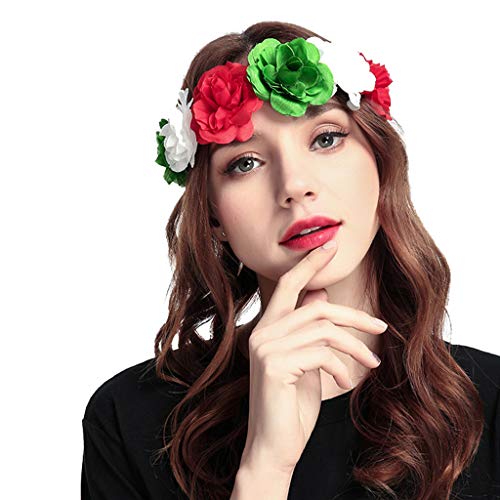 Women Rose Flower Headband Exquisite Flower Crown Adjustable Garland Ribbon Elastic Artificial Flower hair band for Wedding Festival Party Hallowmas Vacation Photography Props (D)