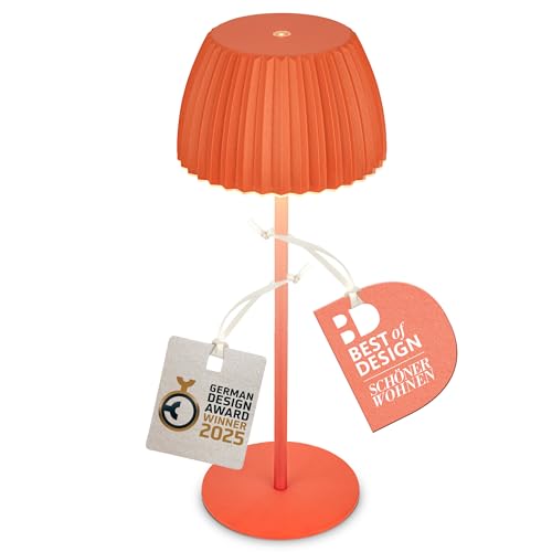 BRILONER - Riffle Rechargeable LED Table lamp IP44 with Light Edge, 14.5x36.5 cm, Touch, Replaceable Battery, LED Light, Battery Table lamp, Bedside lamp, German Design Award Winner 2025, Orange