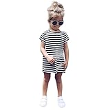 FEITONG Toddler Little Girl Casual Short Sleeve Party Striped Princess Dresses (2-3Years, Black)
