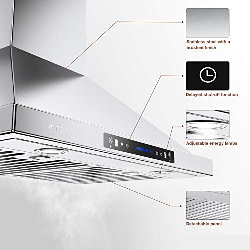 IKTCH 36inch Wall Mount Range Hood 900 CFM Ducted/Ductless Convertible