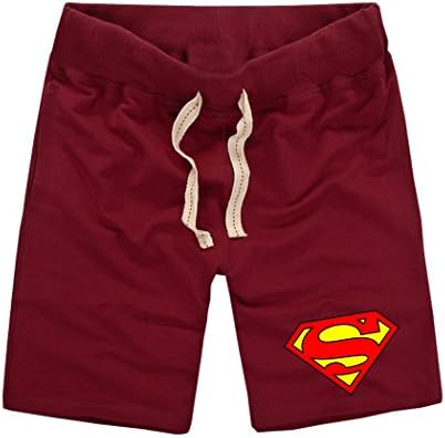 Sysuer Mens Superman Logo Cotton Gym Shorts Casual Short Red
