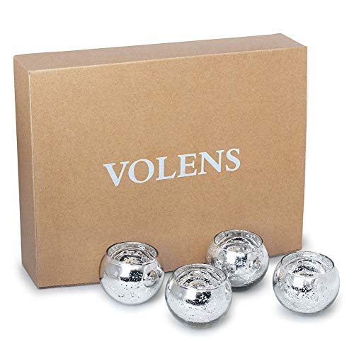 Volens Round Silver Votive Candle Holders, Mercury Glass Tealight Candle Holder Set of 12 - Thumbnail 6
