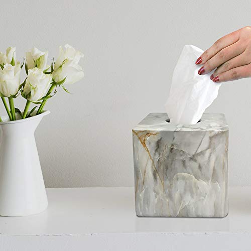 nu steel Marble nusteel Stone Hedge Resin Decorative Square Facial Tissue Box Cover Holder for Bathroom Vanity Countertops, Bedroom Dressers, Night Stands, Desks and Tables