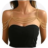 Gold Punk Multi-layered Shoulder Chain Jewelry Sexy Metal Tassel Arm Chain Festival Rave Body Chain Summer Back Chain Jewelry for Women