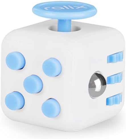 Anxiety Stress Relief Fidget Cube: Calming Toy for Focus, Relaxation, Distraction &amp; Improved Mood - Aids Depression, Worry &amp; Fear - Perfect Gift for Autism, Anger, ADD, ADHD &amp; PTSD (White/Blue)