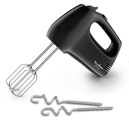 Moulinex Quickmix HM3108 – Hand Mixer with 300 W, 5 Speeds, Two Accessories for Kneading or Whisking, Stainless Steel, Bread, Homemade Pizza, Cake Doughs, Clear Snow Point, Black