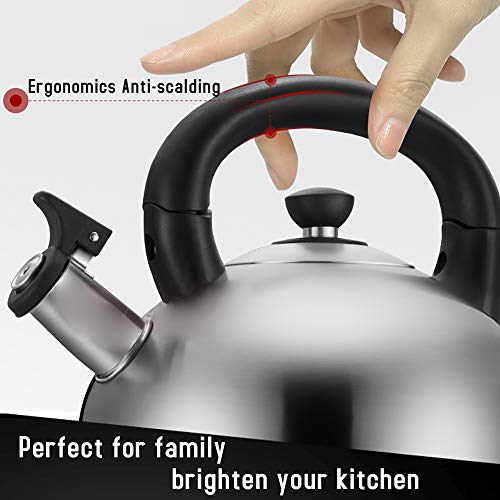 Whistling Hot Water TeaKettle 4 Quart Stainless Steel Tea Kettle - Large Capacity Teakettle for Stovetop/Induction cooker